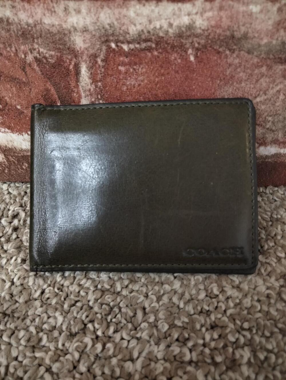 Coach Slim Bifold Wallet - Leather Card Case - Olive Brown - Unisex